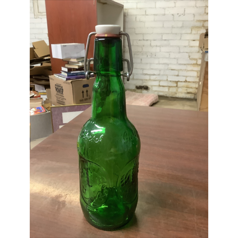 Empty Grolsch Swing Top Green Beer Bottle W/Seals 9" tall bottle
